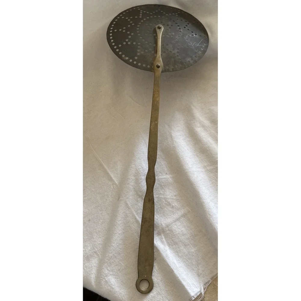 Antique Brass Skimmer Pierced Ladle with Long Handle Handmade 22